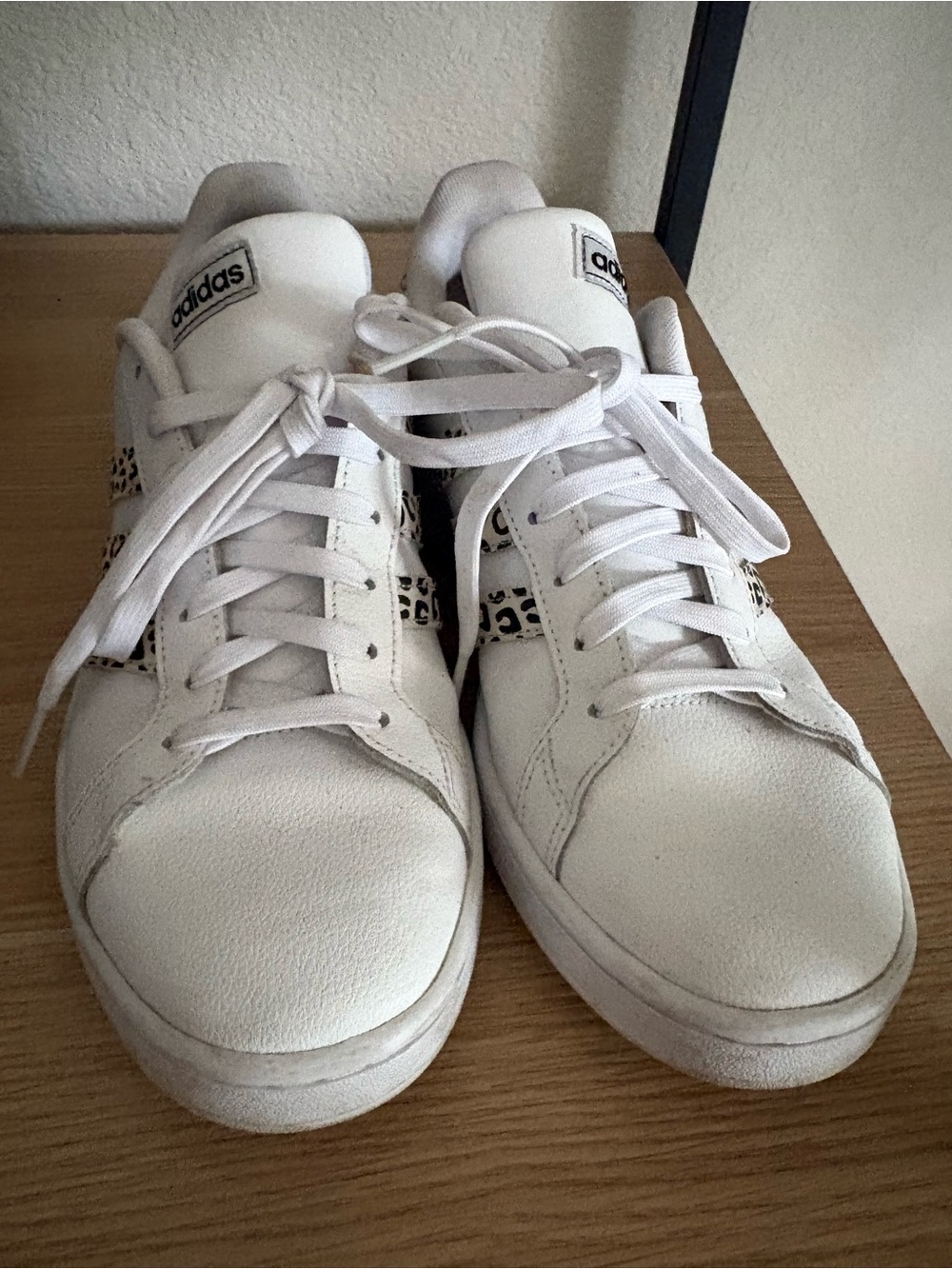 adidas White Leather Sneakers with Leopard Print Panels